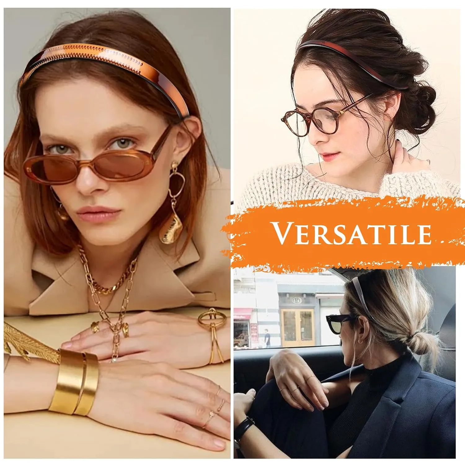 6Pcs Plastic HairBand Designed for Eyewear No Pressure No Headache Comfortable Headbands for Women Fashion Thin Headbands Non Slip (Black, Tortoise,coffee)