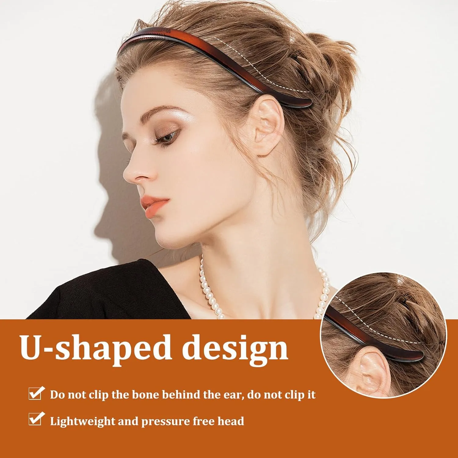 6Pcs Plastic HairBand Designed for Eyewear No Pressure No Headache Comfortable Headbands for Women Fashion Thin Headbands Non Slip (Black, Tortoise,coffee)