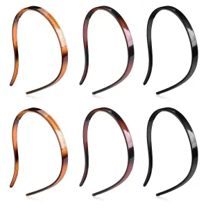 6Pcs Plastic HairBand Designed for Eyewear No Pressure No Headache Comfortable Headbands for Women Fashion Thin Headbands Non Slip (Black, Tortoise,coffee)