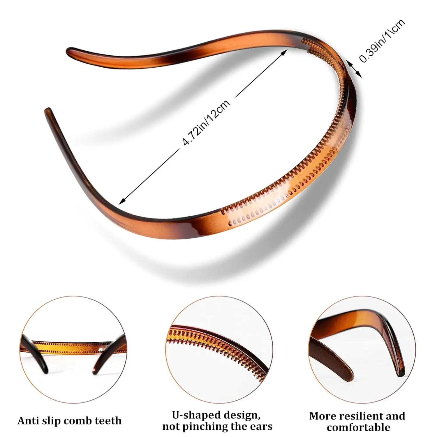 6Pcs Plastic HairBand Designed for Eyewear No Pressure No Headache Comfortable Headbands for Women Fashion Thin Headbands Non Slip (Black, Tortoise,coffee)