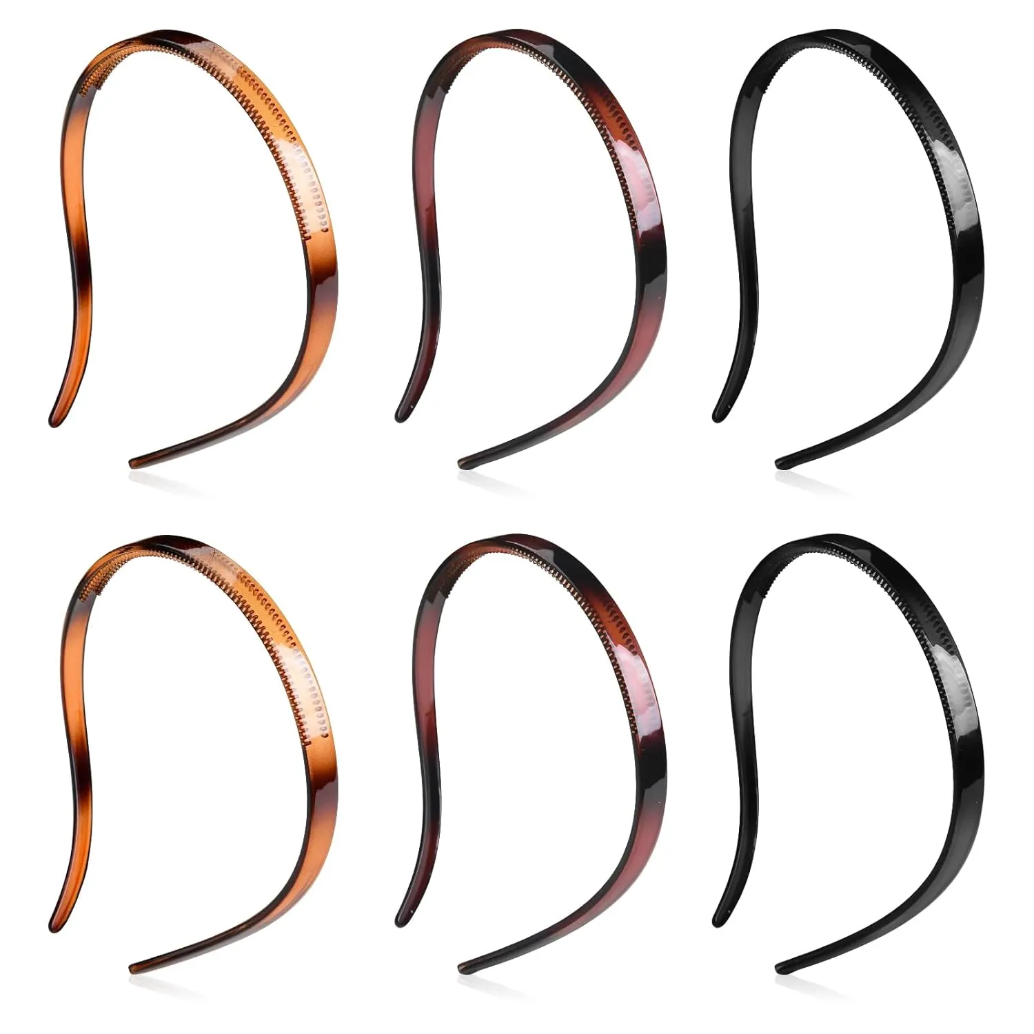 6Pcs Plastic HairBand Designed for Eyewear No Pressure No Headache Comfortable Headbands for Women Fashion Thin Headbands Non Slip (Black, Tortoise,coffee)