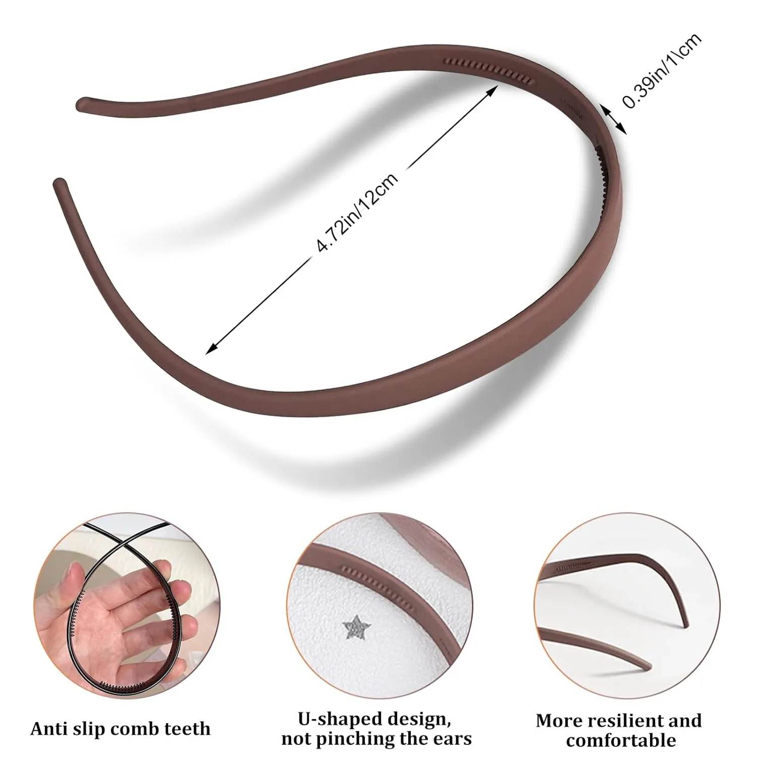 6Pcs Plastic HairBand Designed for Eyewear No Pressure No Headache Comfortable Headbands for Women Fashion Thin Headbands Non Slip,solid color (Black, khaki,coffee)