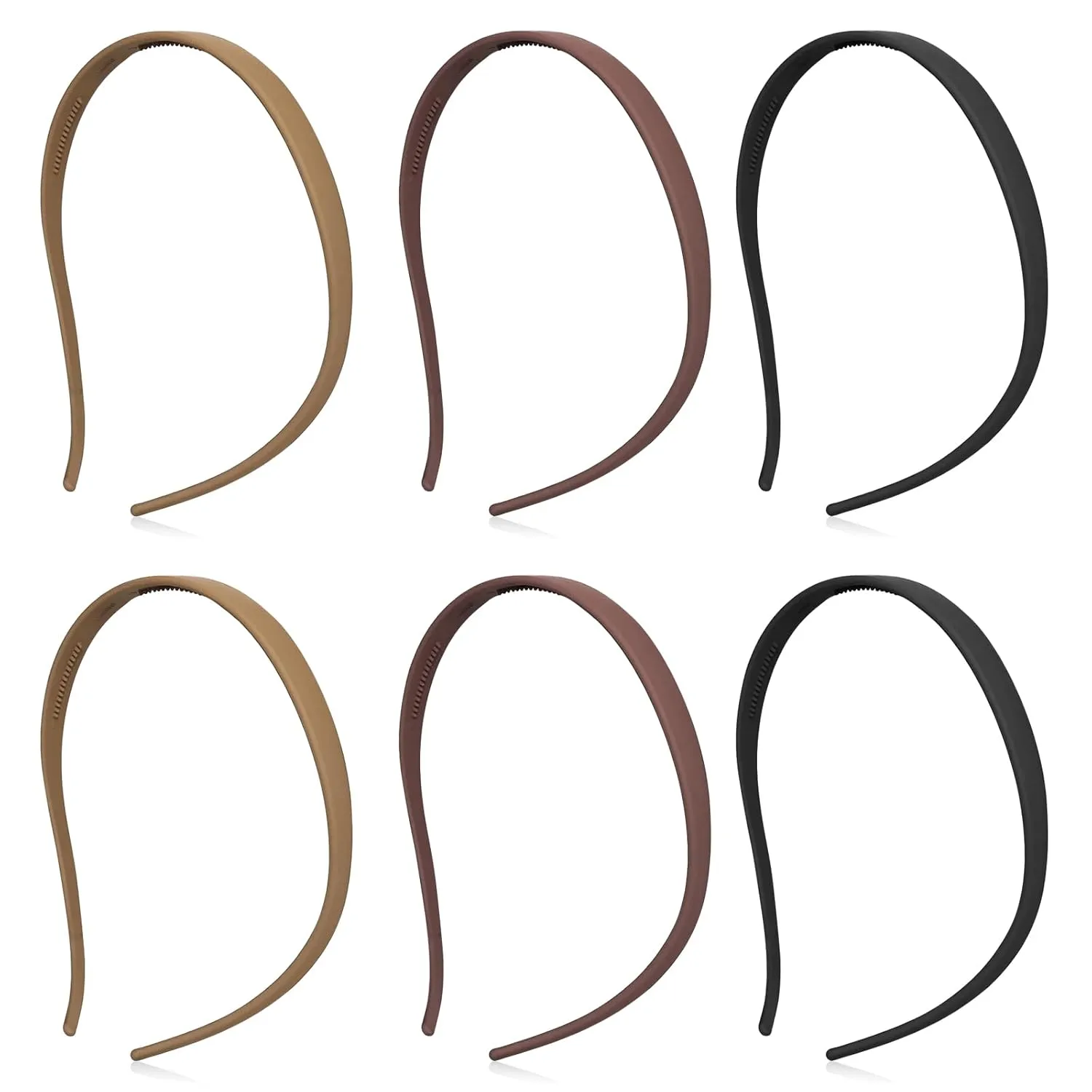 6Pcs Plastic HairBand Designed for Eyewear No Pressure No Headache Comfortable Headbands for Women Fashion Thin Headbands Non Slip,solid color (Black, khaki,coffee)