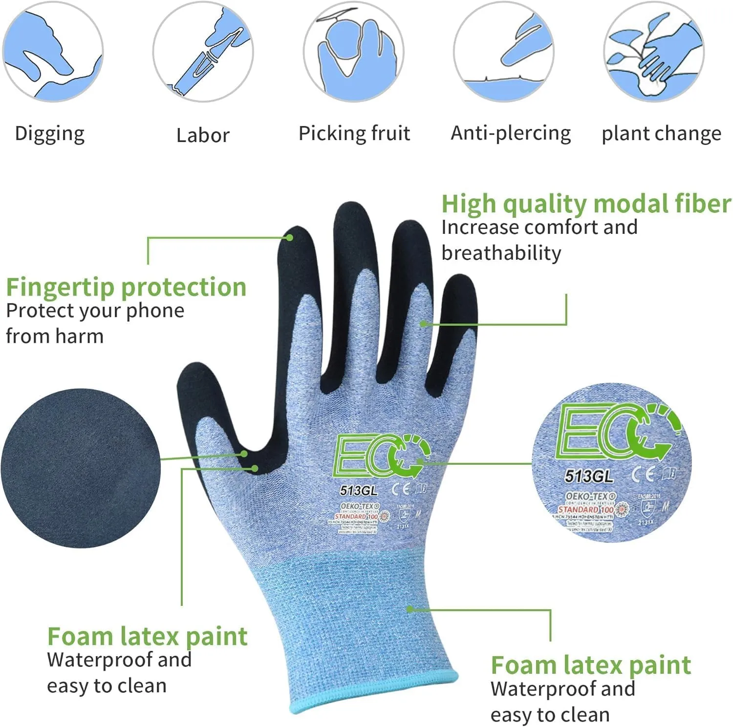 7 Pairs Women Gardening Gloves, EN388 2131X Outdoor Protective Work Gloves with Breathable Micro-Foam Coating for Gardening, General Purpose, Courtyard, 3 Purple   3Blue  1 Grey