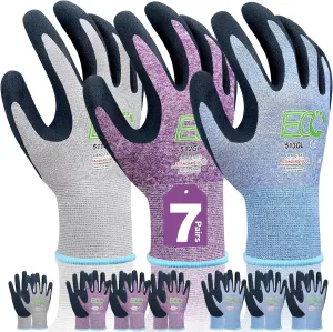 7 Pairs Women Gardening Gloves, EN388 2131X Outdoor Protective Work Gloves with Breathable Micro-Foam Coating for Gardening, General Purpose, Courtyard, 3 Purple   3Blue  1 Grey