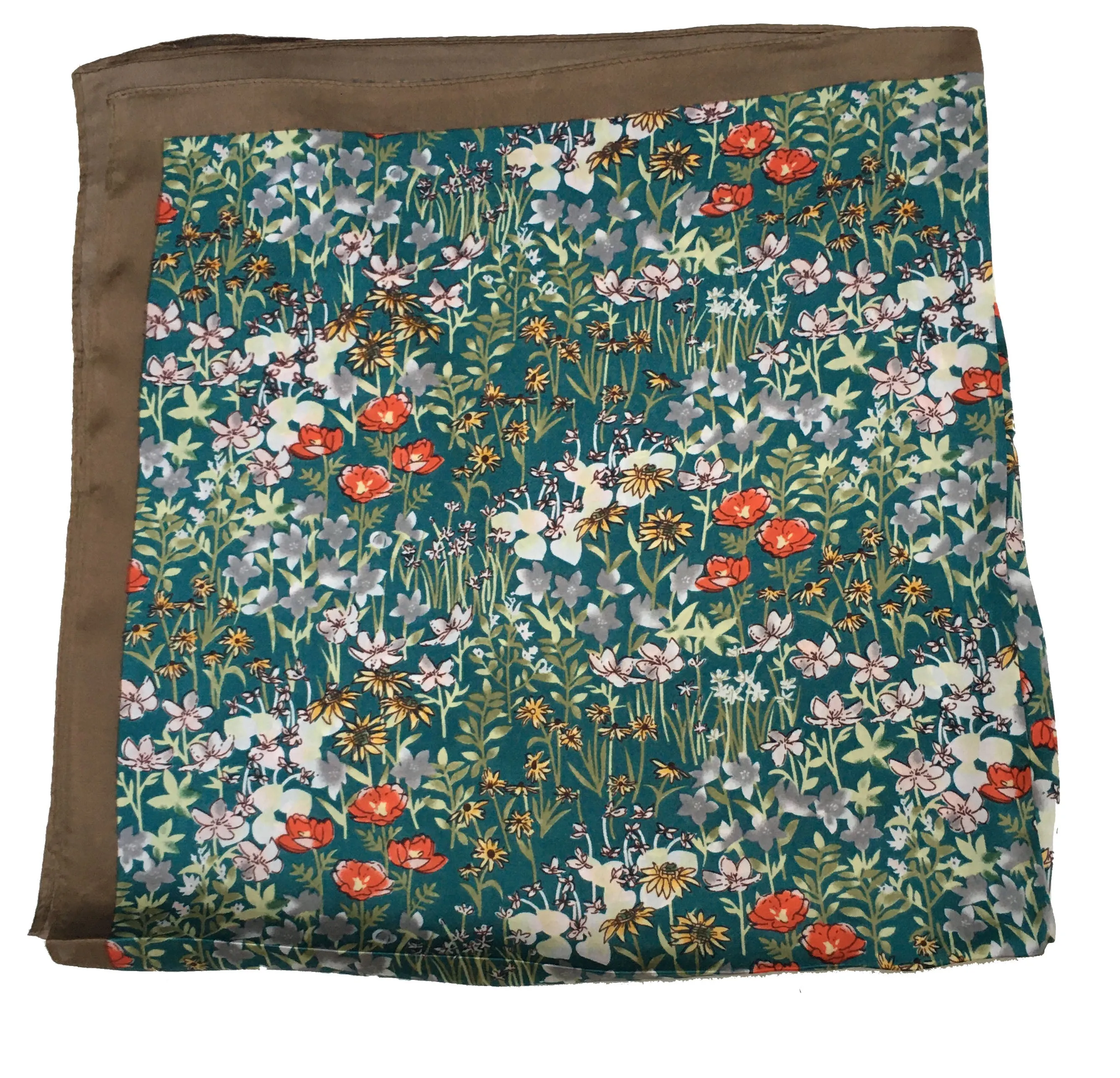 70cm x 70cm Square Scarf Green Floral Flower Scarf Thin Silky Womens Summer Spring