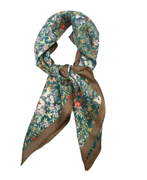 70cm x 70cm Square Scarf Green Floral Flower Scarf Thin Silky Womens Summer Spring