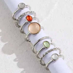 7/8-Piece Knuckle Ring Set, Minimalist Cold Style Stackable Index Finger Rings with Cubic Zirconia Opal, Assorted Sizes and Styles（4）