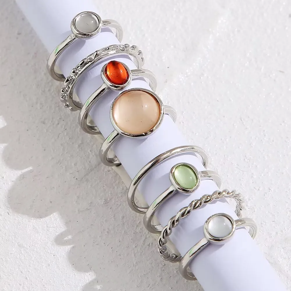 7/8-Piece Knuckle Ring Set, Minimalist Cold Style Stackable Index Finger Rings with Cubic Zirconia Opal, Assorted Sizes and Styles（4）