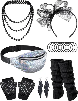 80S Fancy Dress Costume Accessories Bag Headband Errings Gloves Necklace Bracelt Leg Warmers Party Outfit Set