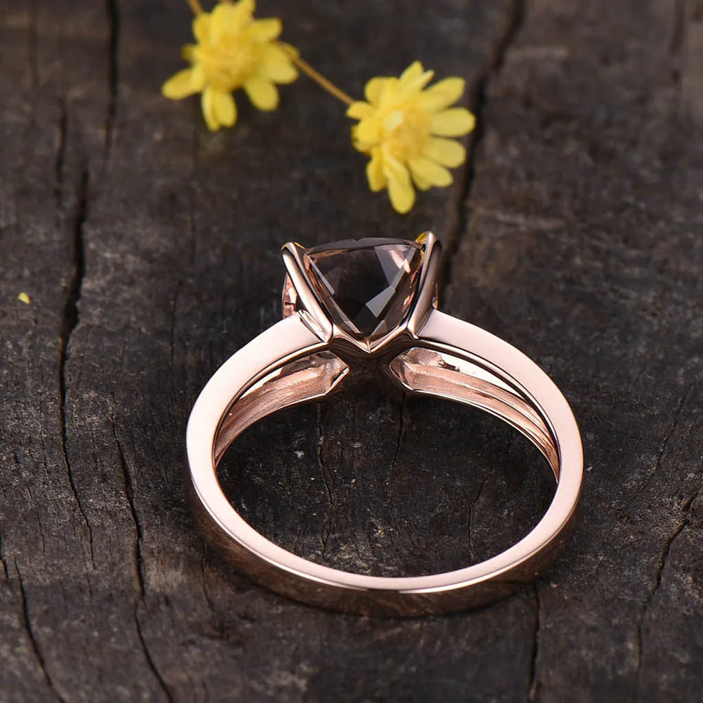 8x8 Cushion Solitaire Morganite Engagement Ring 14k Rose Gold Split Shank Stacking Band
