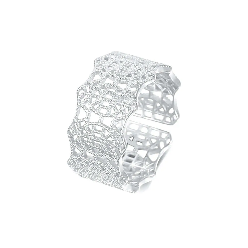925 Silver 14K Gold Plated Braided Lace Hollow Ring