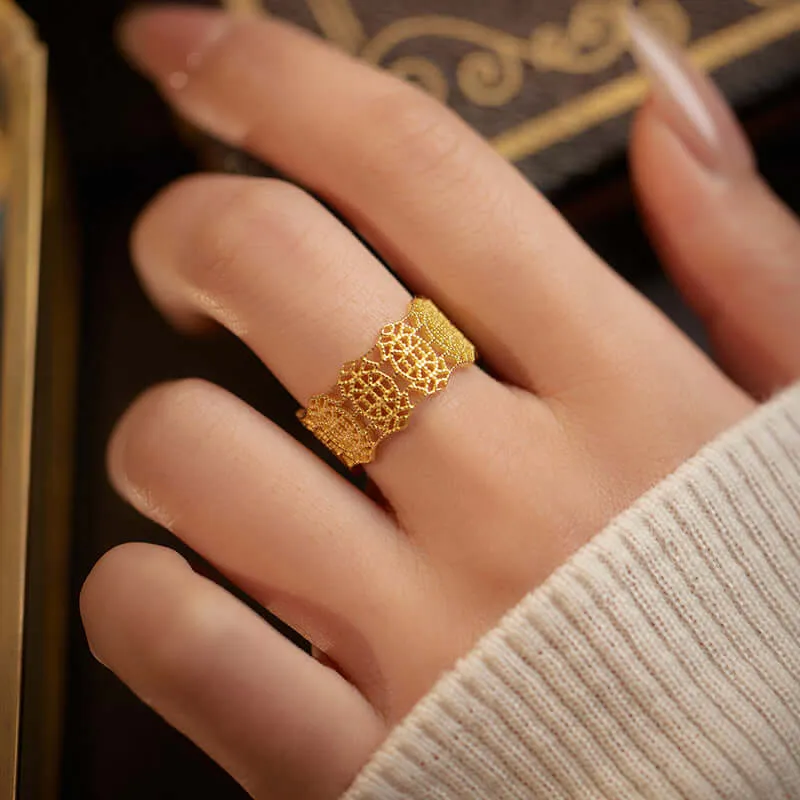925 Silver 14K Gold Plated Braided Lace Hollow Ring