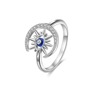 925 Silver Star Moon Demon Eye Open Ring