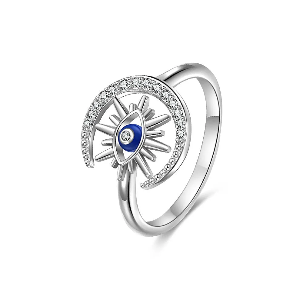 925 Silver Star Moon Demon Eye Open Ring