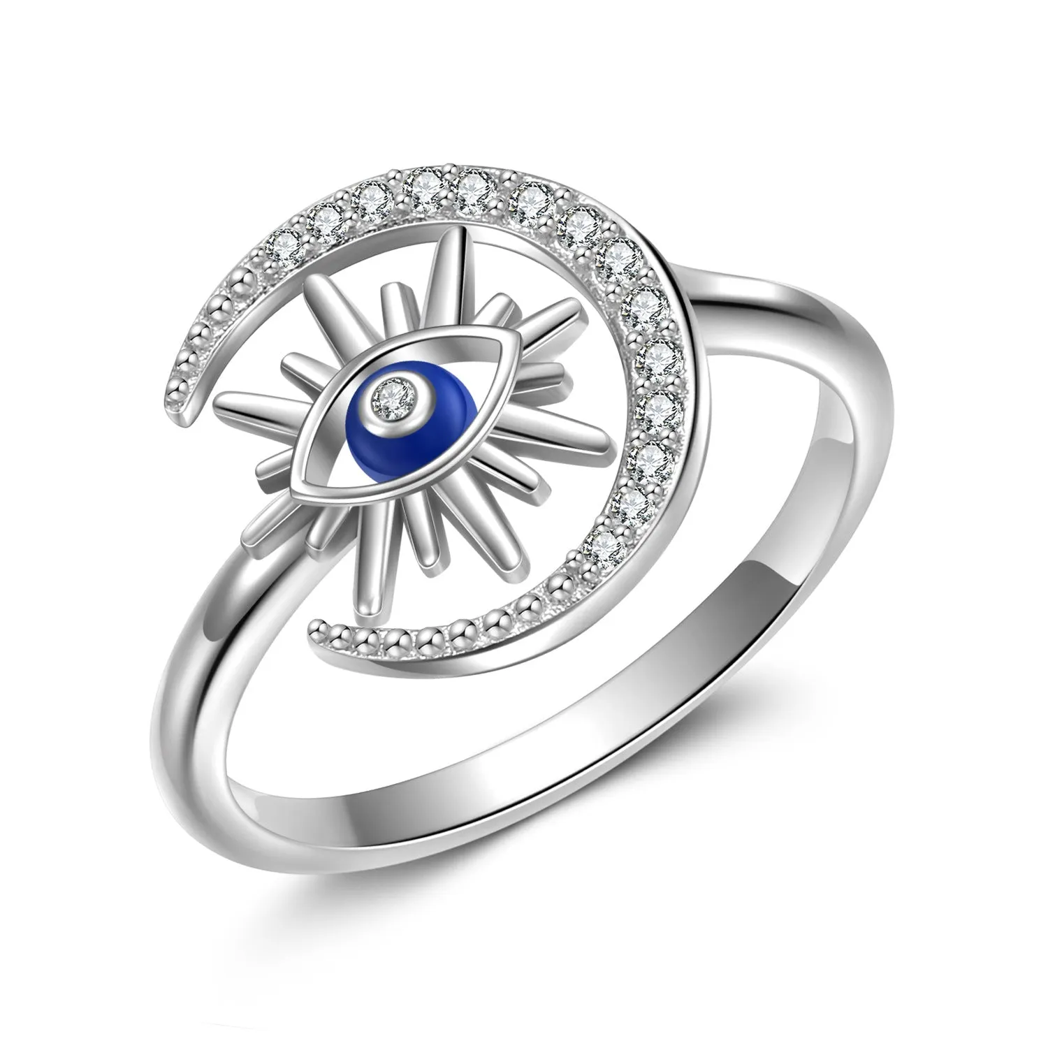 925 Silver Star Moon Demon Eye Open Ring