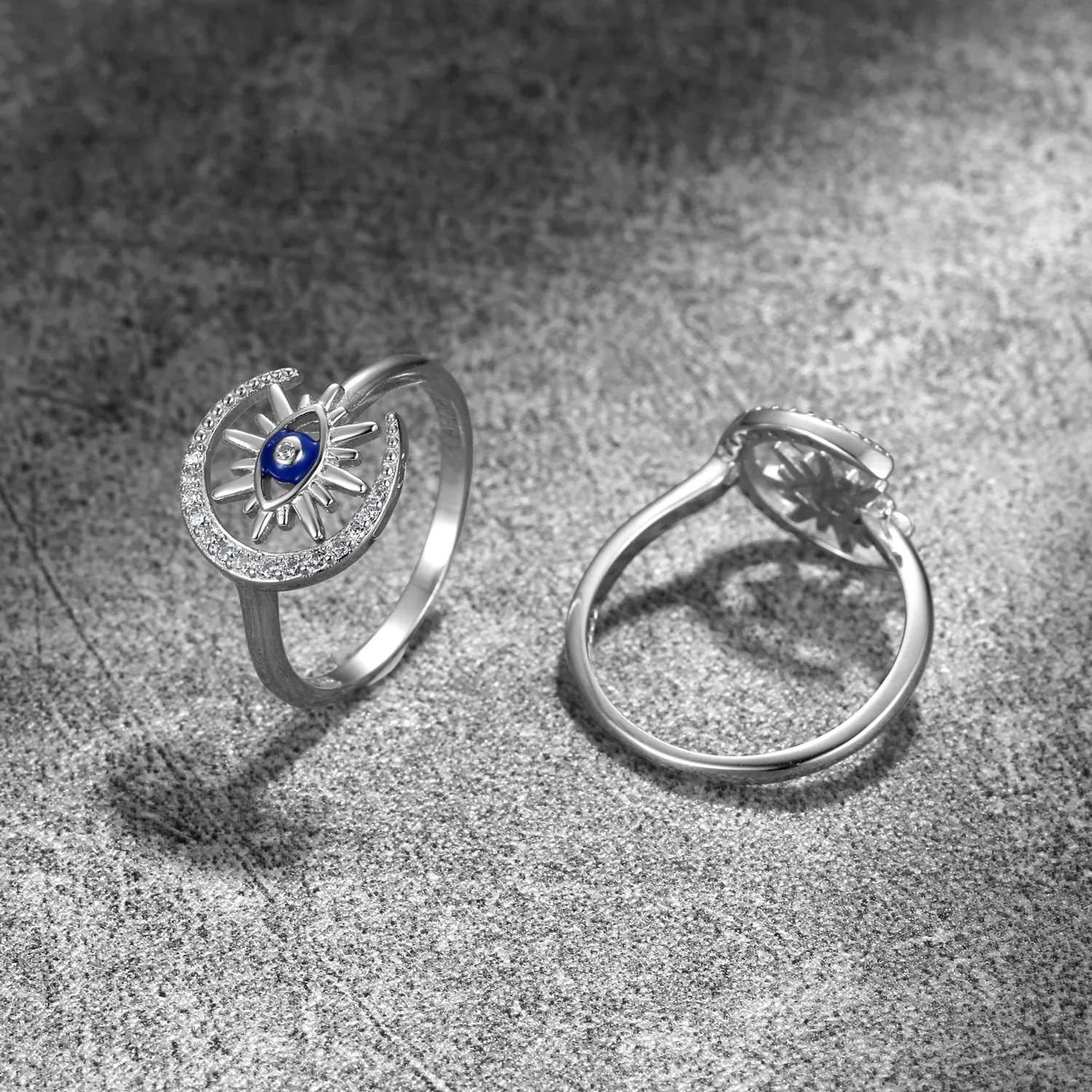 925 Silver Star Moon Demon Eye Open Ring