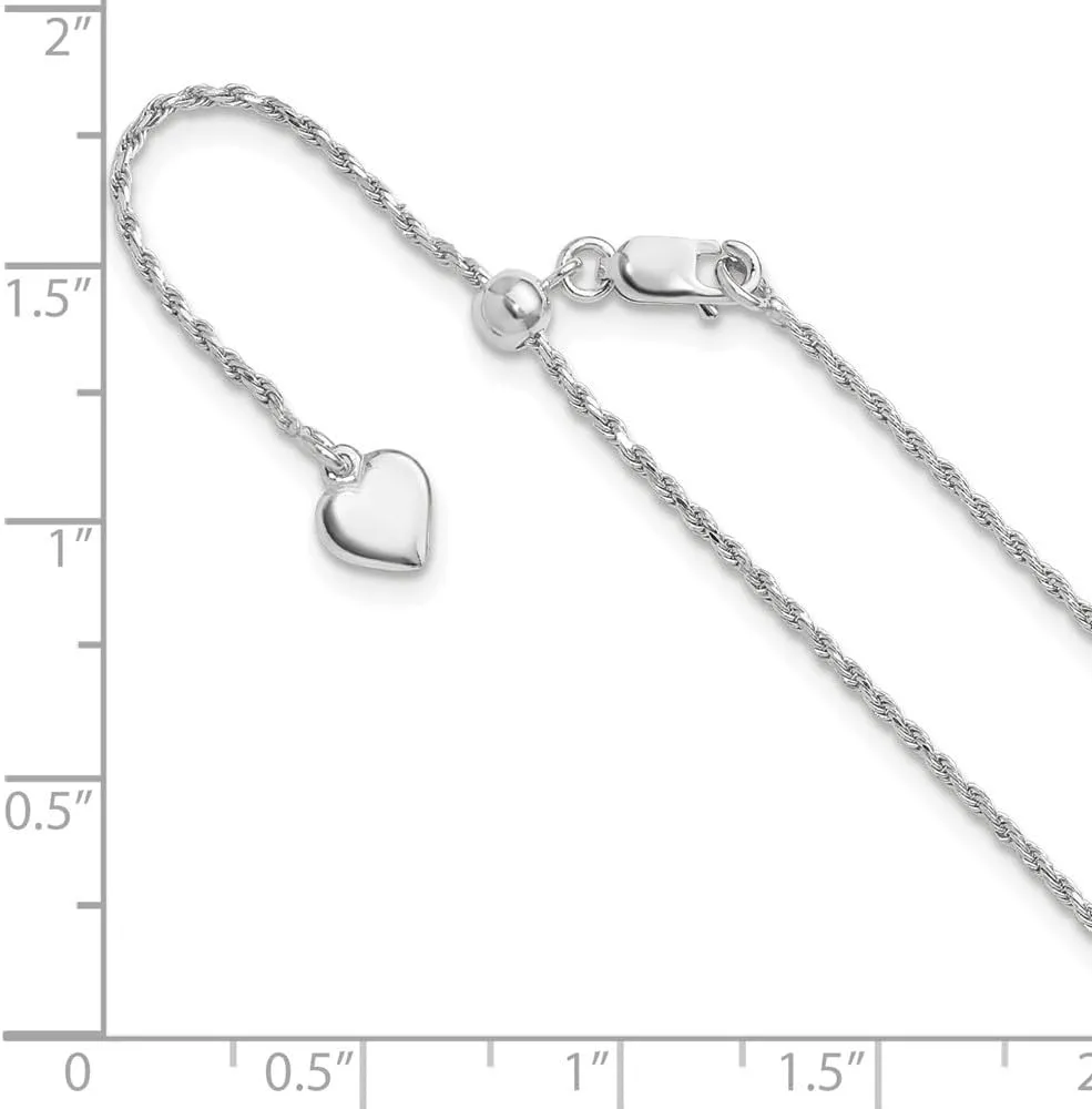 925 Sterling Silver Adjustable 1.2mm Diamond Cut Rope Chain Necklace