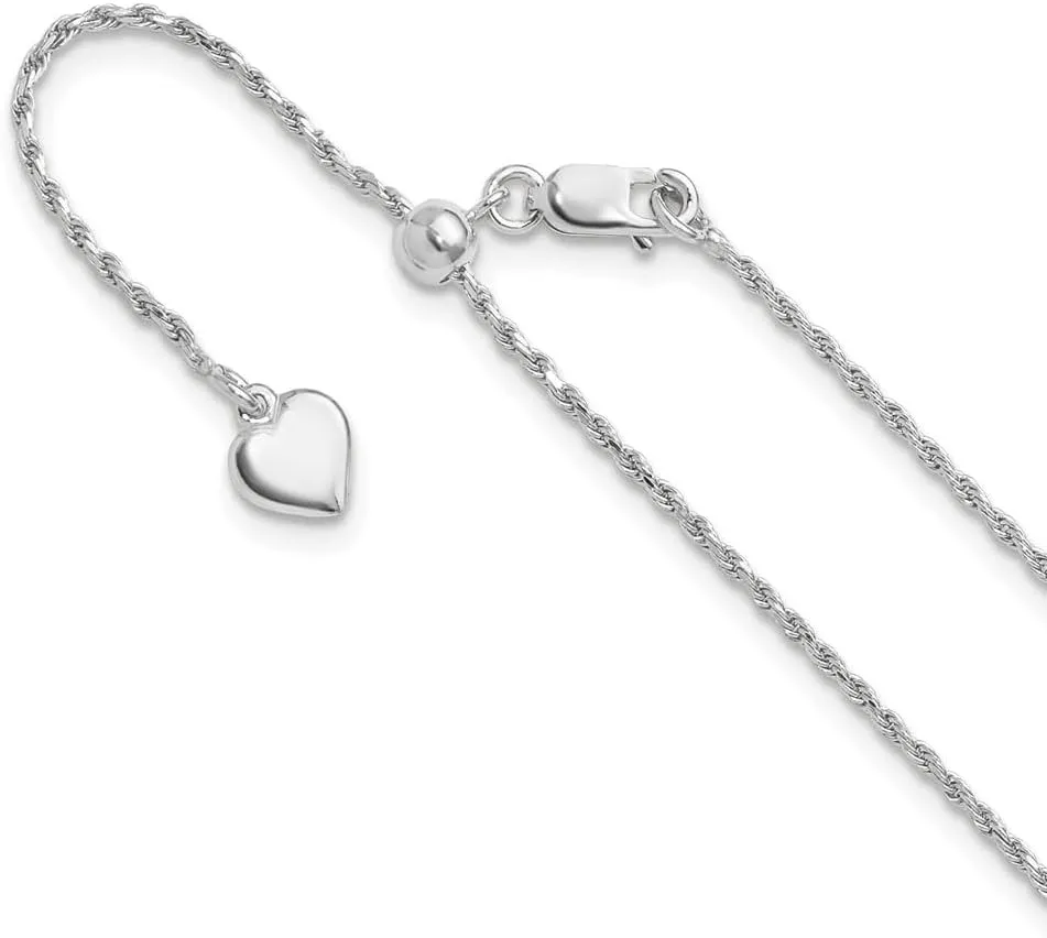 925 Sterling Silver Adjustable 1.2mm Diamond Cut Rope Chain Necklace