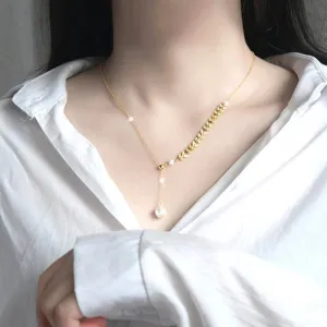 925 Sterling Silver Clavicle Chain Wheat Ear Tassel Pearl Necklace Women