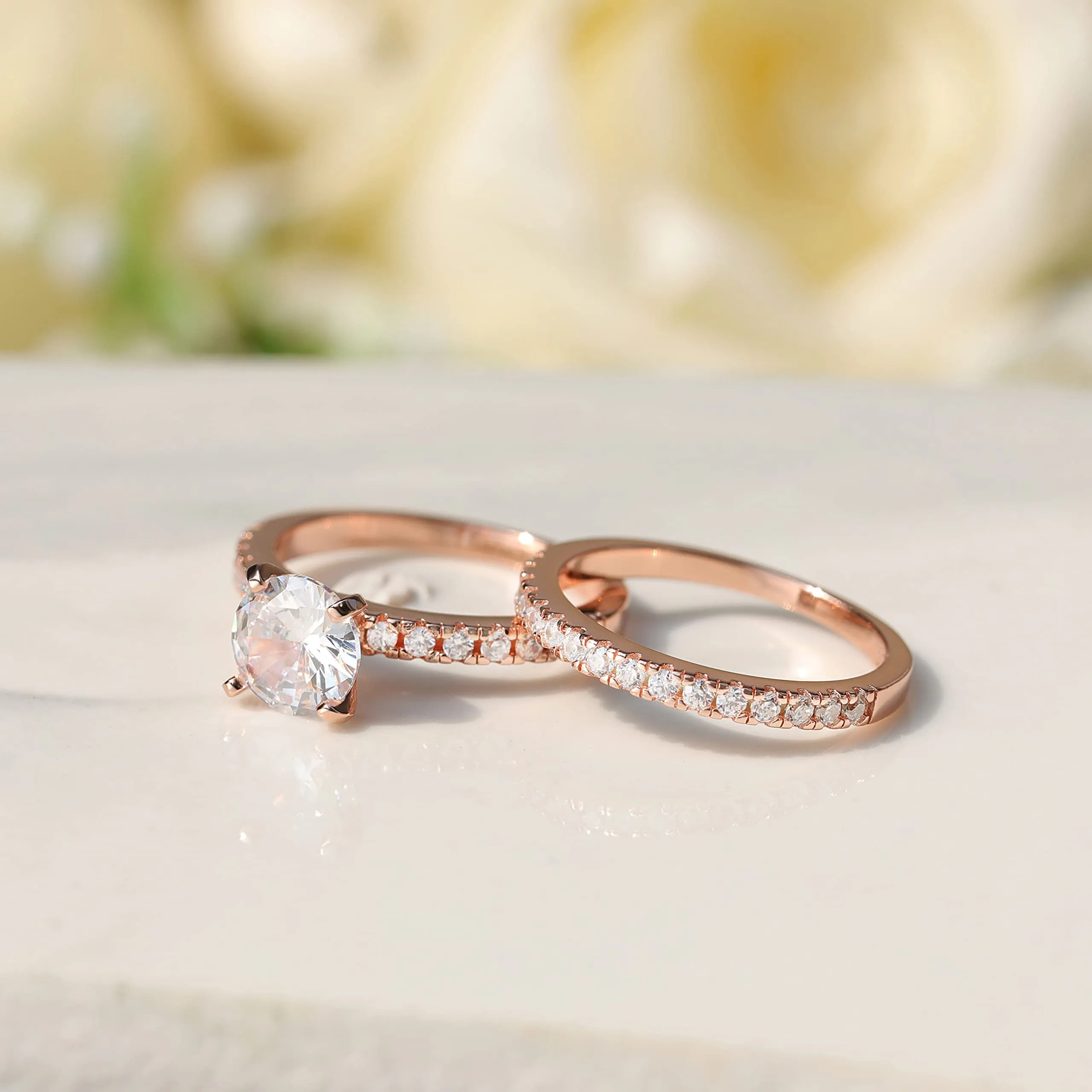 925 Sterling Silver Double Round Engagement Ring