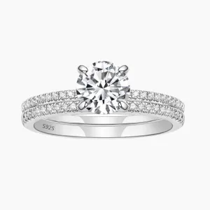 925 Sterling Silver Double Round Engagement Ring