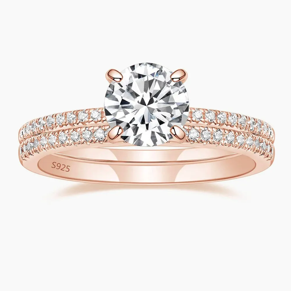 925 Sterling Silver Double Round Engagement Ring