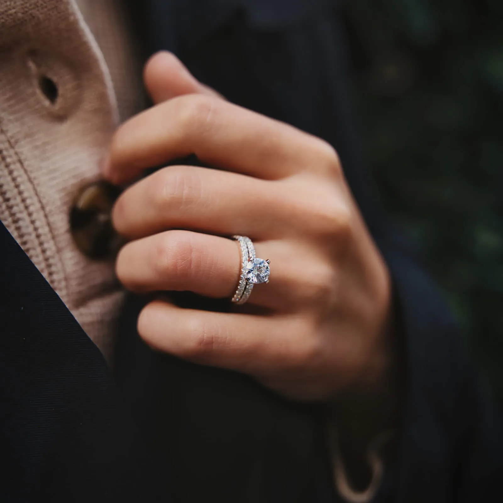 925 Sterling Silver Double Round Engagement Ring