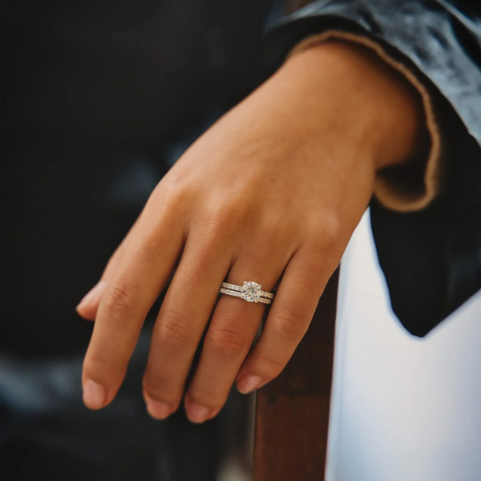 925 Sterling Silver Double Round Engagement Ring