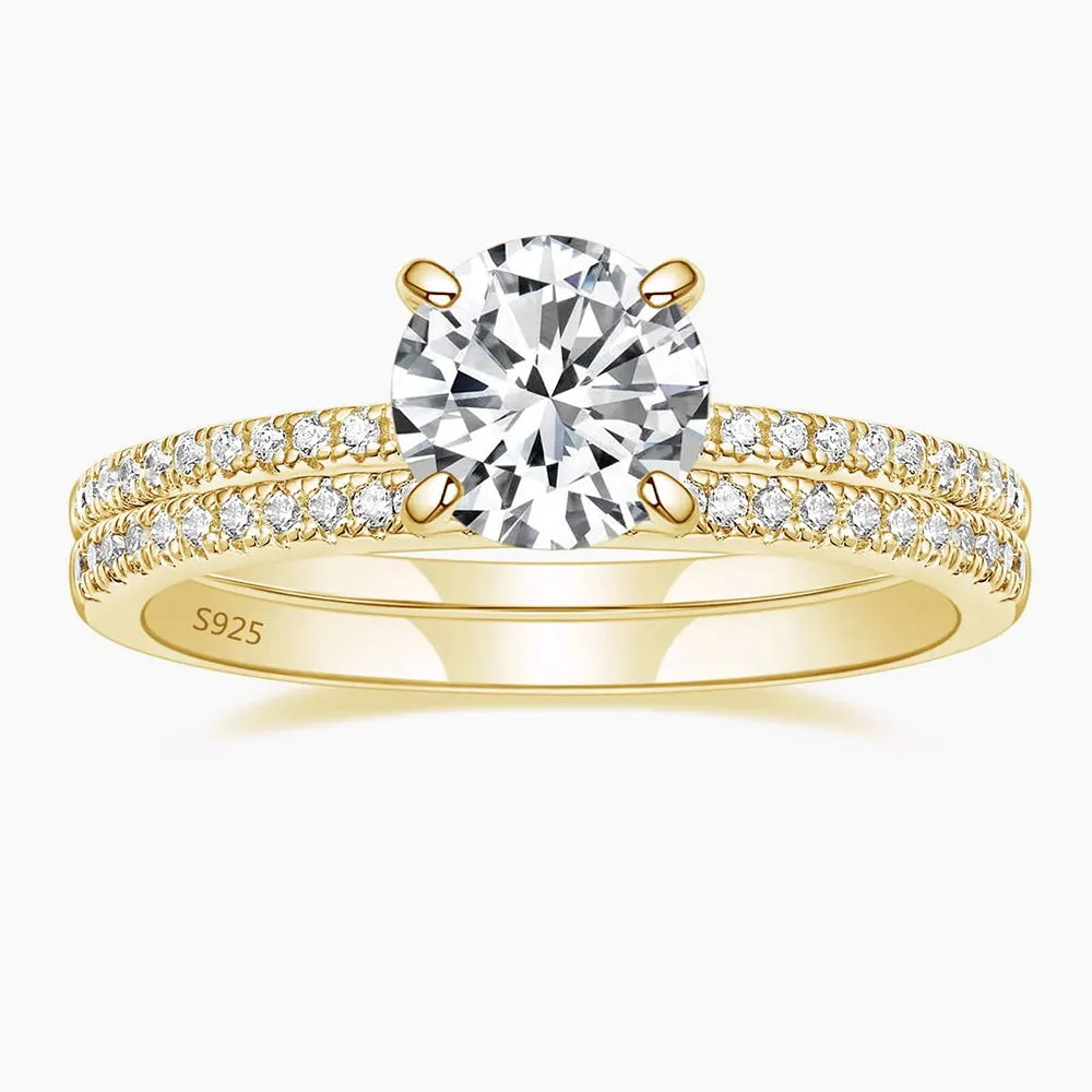 925 Sterling Silver Double Round Engagement Ring