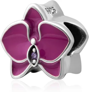 925 Sterling Silver Flower Charm Orchid Charm Love Charm Anniversary Charm ChristmasCharm for Pandora Charms Bracelet (Rose red)