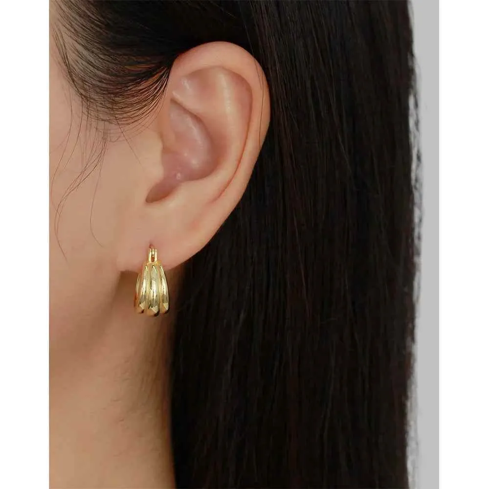 925 Sterling Silver Hoop Earrings Charm Jewelry - Glossy Plain Pattern - YH0501