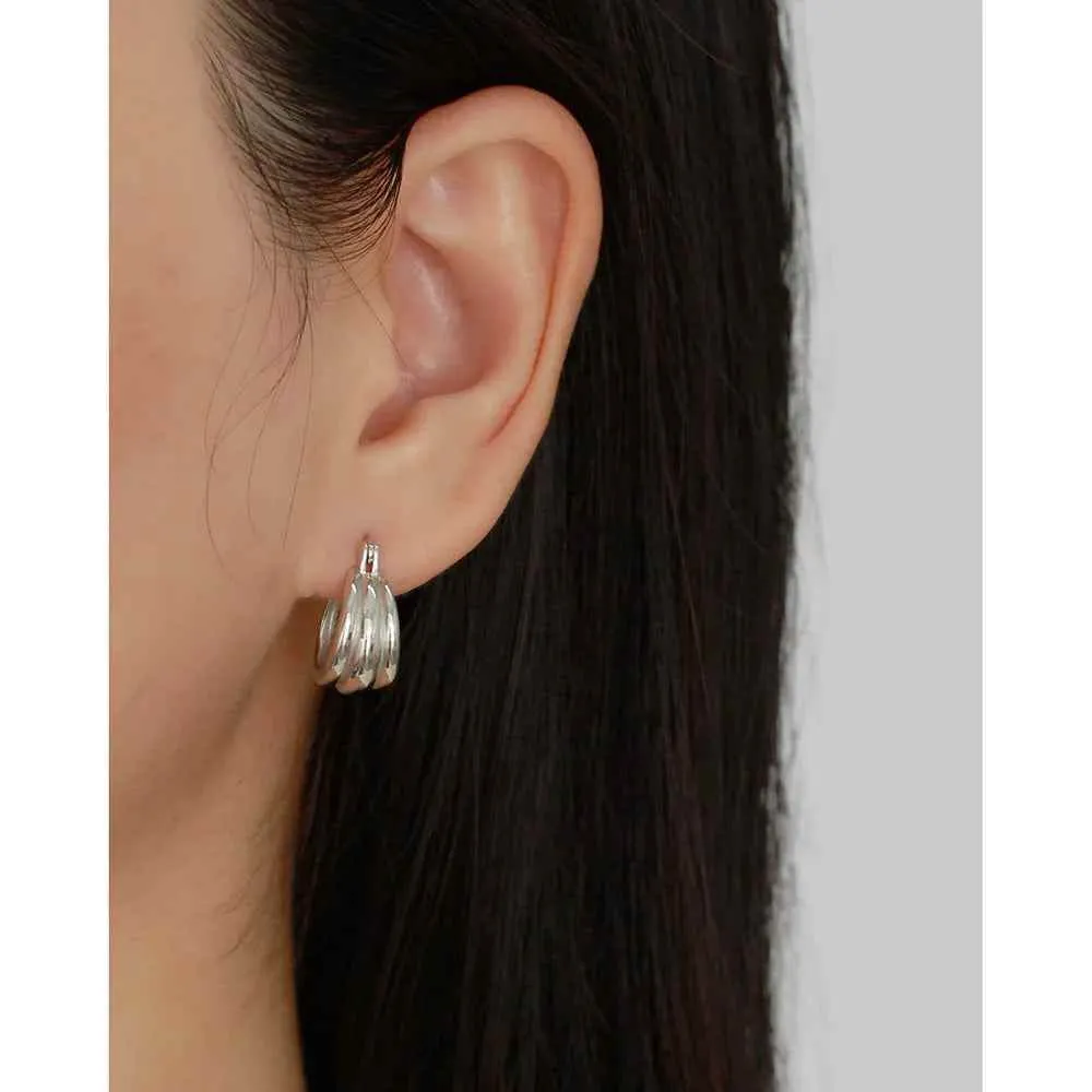 925 Sterling Silver Hoop Earrings Charm Jewelry - Glossy Plain Pattern - YH0501