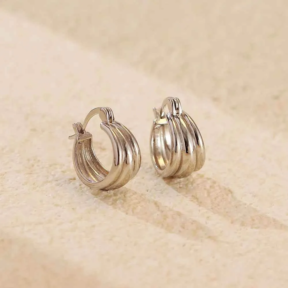925 Sterling Silver Hoop Earrings Charm Jewelry - Glossy Plain Pattern - YH0501