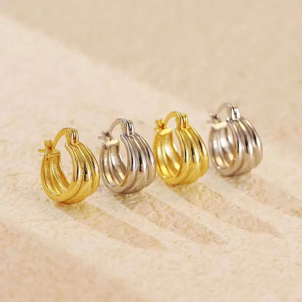 925 Sterling Silver Hoop Earrings Charm Jewelry - Glossy Plain Pattern - YH0501