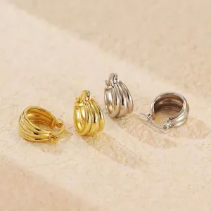 925 Sterling Silver Hoop Earrings Charm Jewelry - Glossy Plain Pattern - YH0501