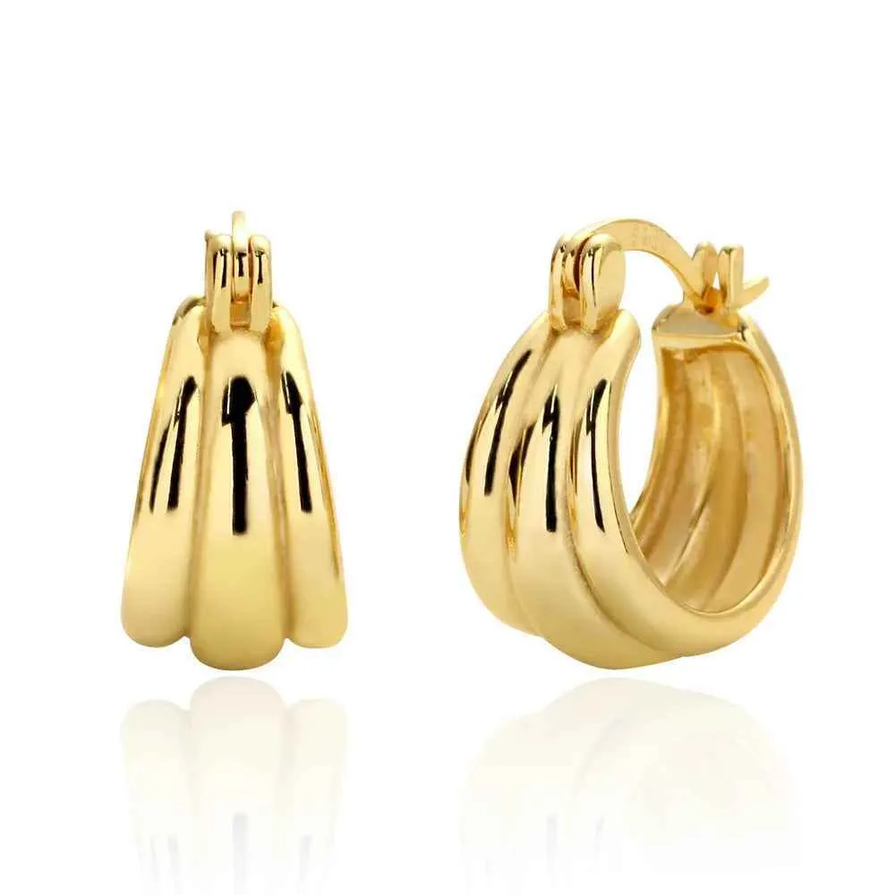 925 Sterling Silver Hoop Earrings Charm Jewelry - Glossy Plain Pattern - YH0501
