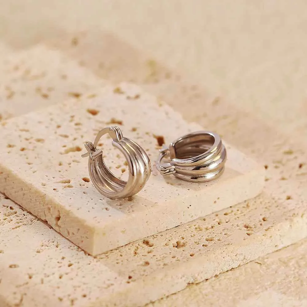 925 Sterling Silver Hoop Earrings Charm Jewelry - Glossy Plain Pattern - YH0501