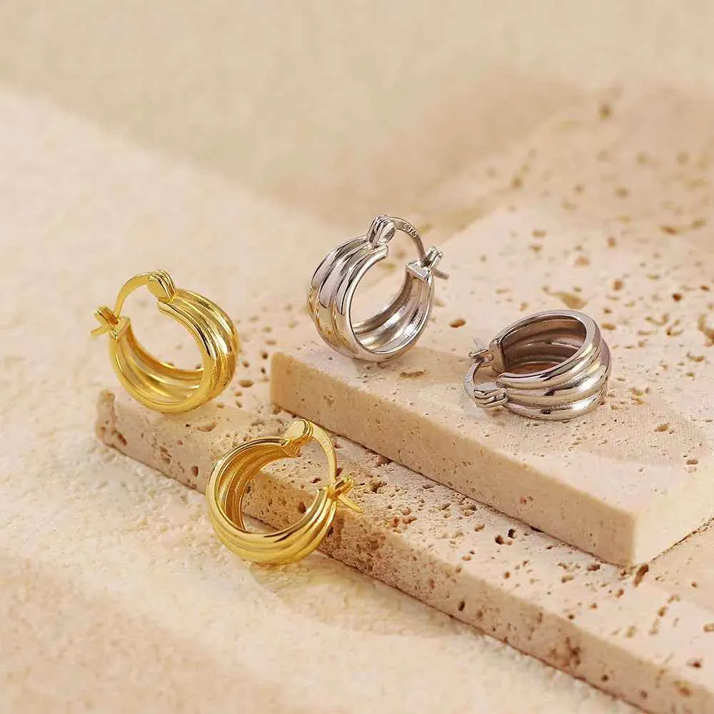 925 Sterling Silver Hoop Earrings Charm Jewelry - Glossy Plain Pattern - YH0501