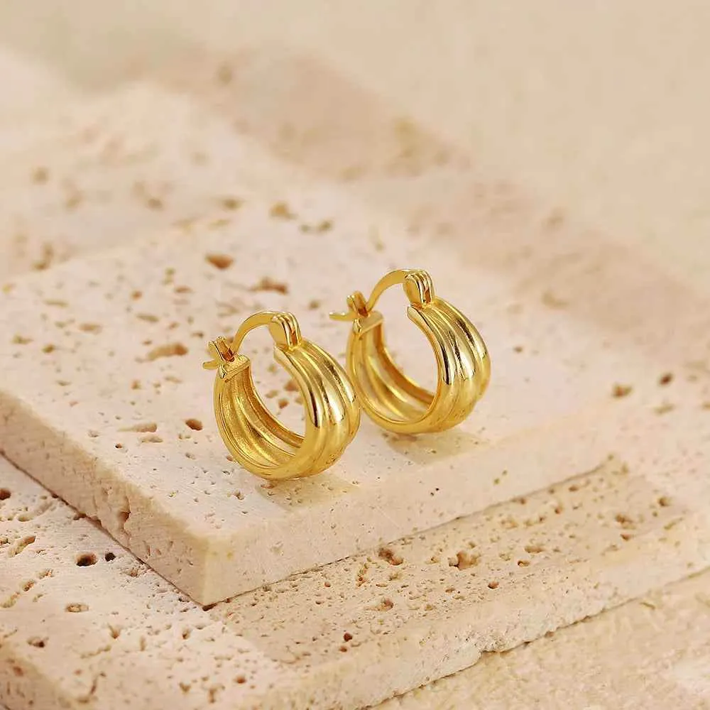 925 Sterling Silver Hoop Earrings Charm Jewelry - Glossy Plain Pattern - YH0501