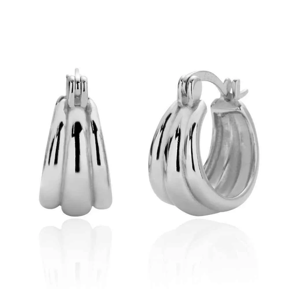 925 Sterling Silver Hoop Earrings Charm Jewelry - Glossy Plain Pattern - YH0501