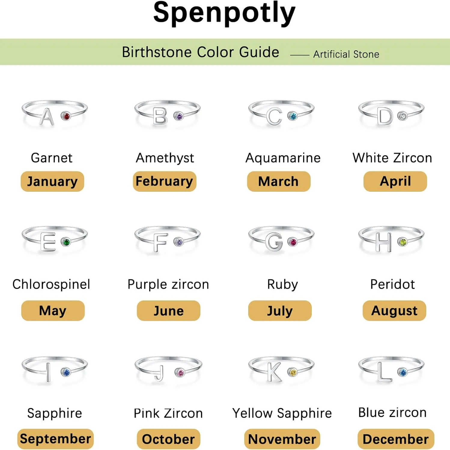 925 Sterling Silver Initial Letter Birthstone Rings for Women Adjustable 1-12 Month Birthstone Alphabet Stacking Ring for Teens Girls Stackable Birthstone Rings Birthday Jewelry Gift for Daughter Mom