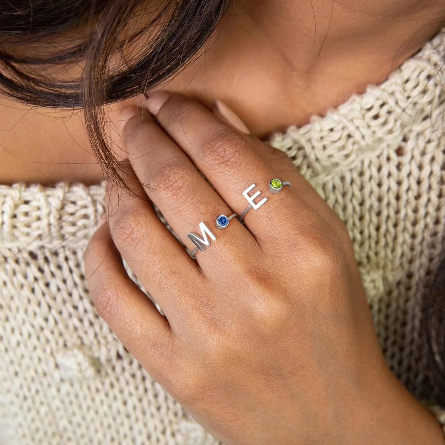 925 Sterling Silver Initial Letter Birthstone Rings for Women Adjustable 1-12 Month Birthstone Alphabet Stacking Ring for Teens Girls Stackable Birthstone Rings Birthday Jewelry Gift for Daughter Mom