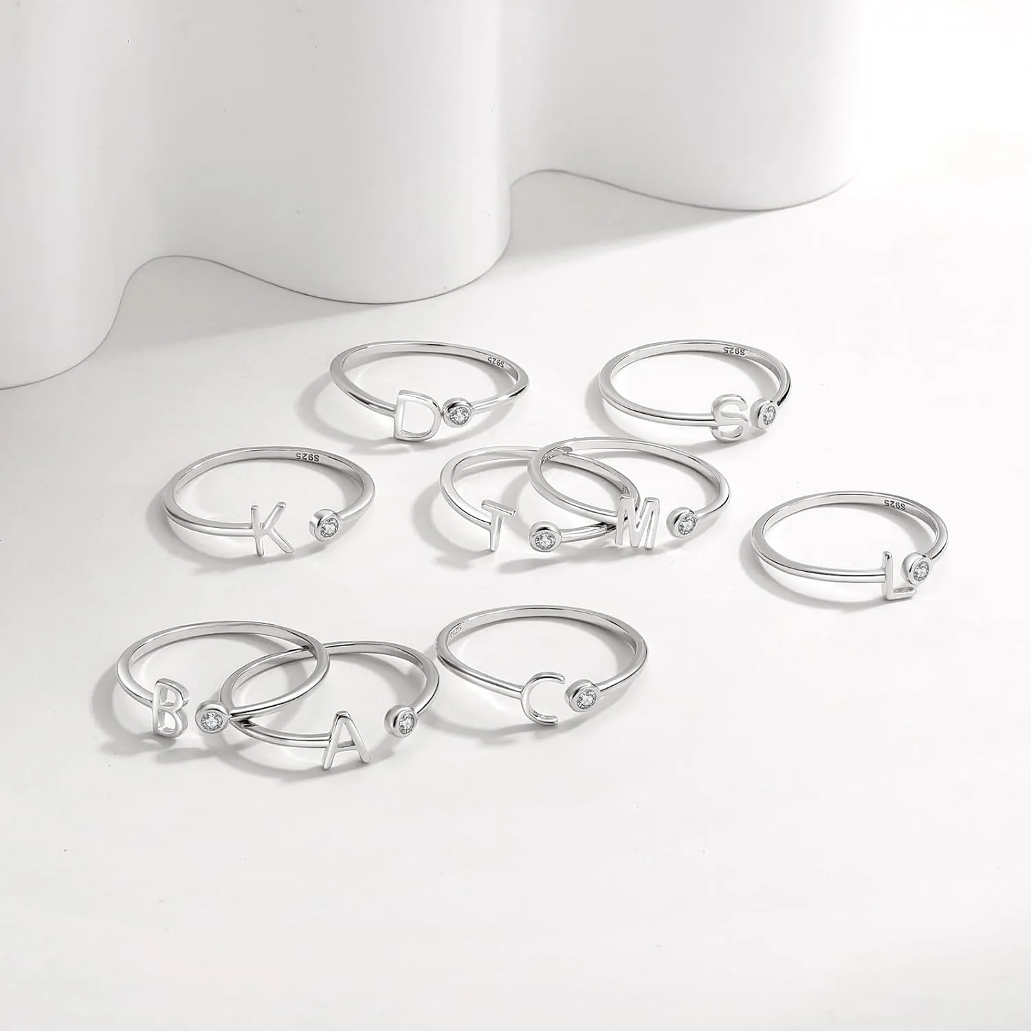 925 Sterling Silver Initial Letter Birthstone Rings for Women Adjustable 1-12 Month Birthstone Alphabet Stacking Ring for Teens Girls Stackable Birthstone Rings Birthday Jewelry Gift for Daughter Mom