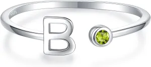 925 Sterling Silver Initial Letter Birthstone Rings for Women Adjustable 1-12 Month Birthstone Alphabet Stacking Ring for Teens Girls Stackable Birthstone Rings Birthday Jewelry Gift for Daughter Mom