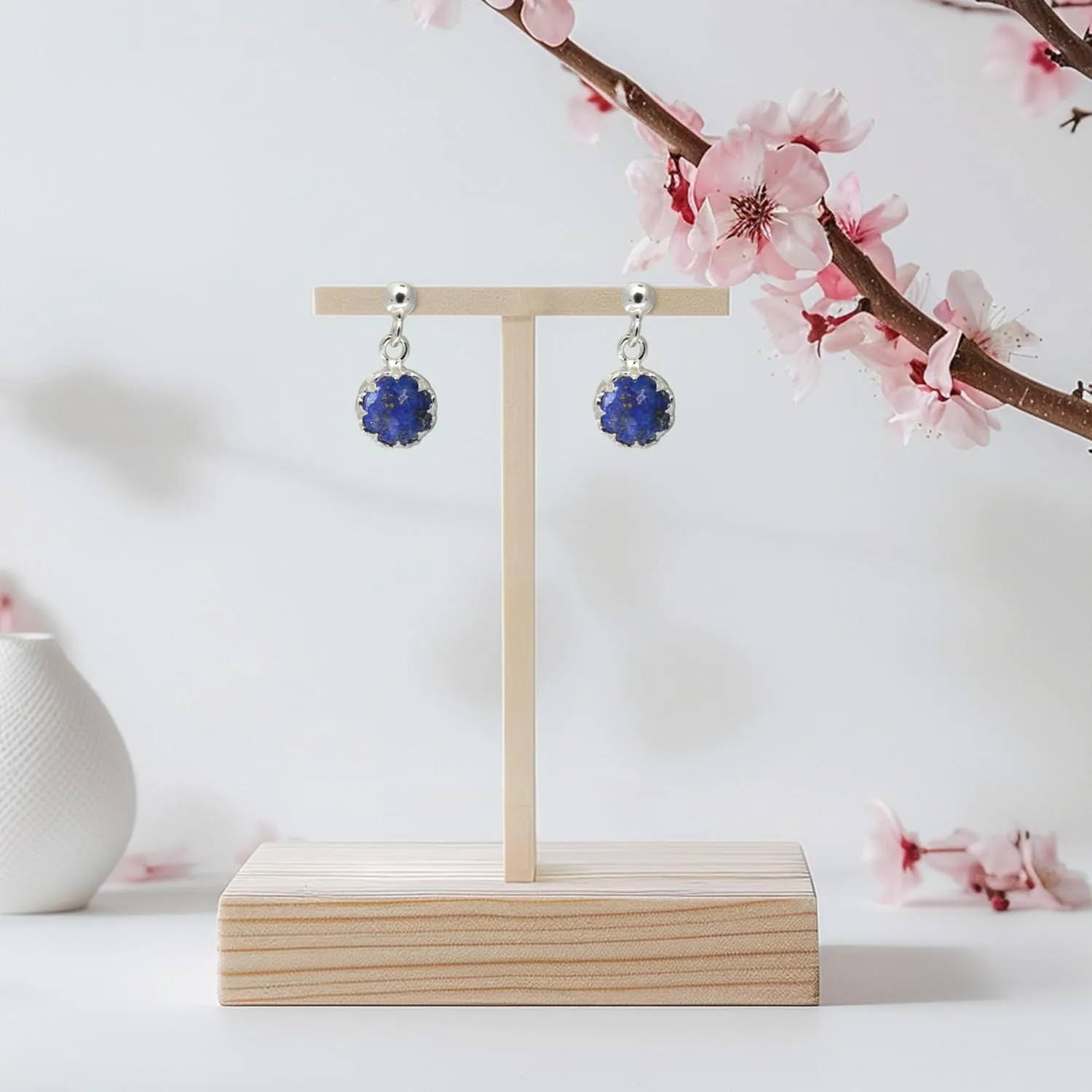 925 Sterling Silver Lapis Lazuli Earrings for Women - December Birthstone - Earrings Silver Dangle Post Earrings - Silver Drop Earrings for Women - Everyday Earrings - Minimalist Jewelry for Women