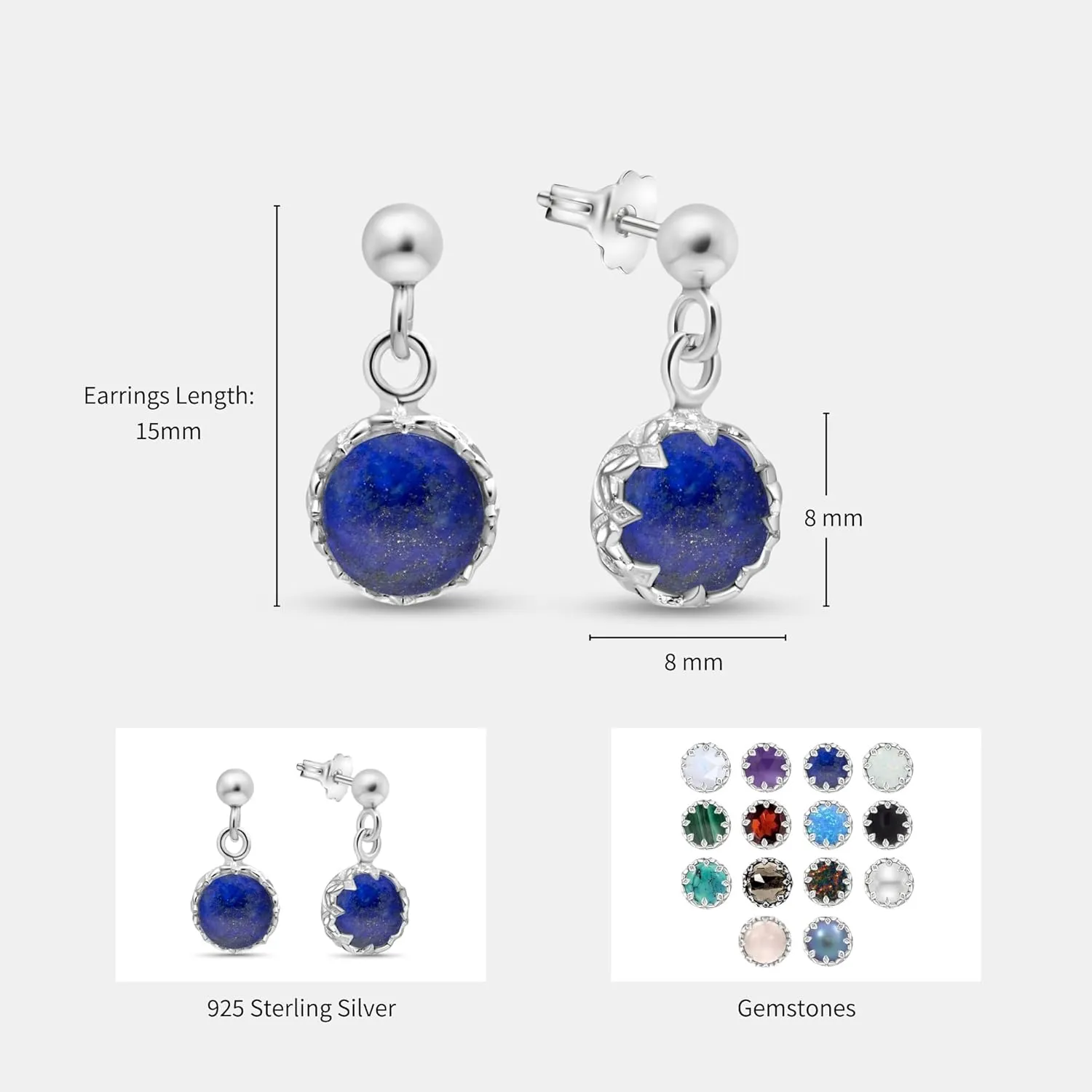 925 Sterling Silver Lapis Lazuli Earrings for Women - December Birthstone - Earrings Silver Dangle Post Earrings - Silver Drop Earrings for Women - Everyday Earrings - Minimalist Jewelry for Women