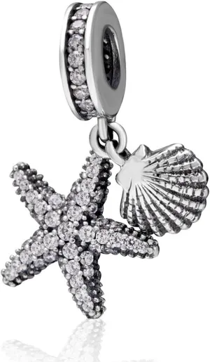 925 Sterling Silver Starfish Charm Shell Charm Ocean Sea Charm Animal Charm Star Charm Anniversary Charm for Pandora Charms Bracelet