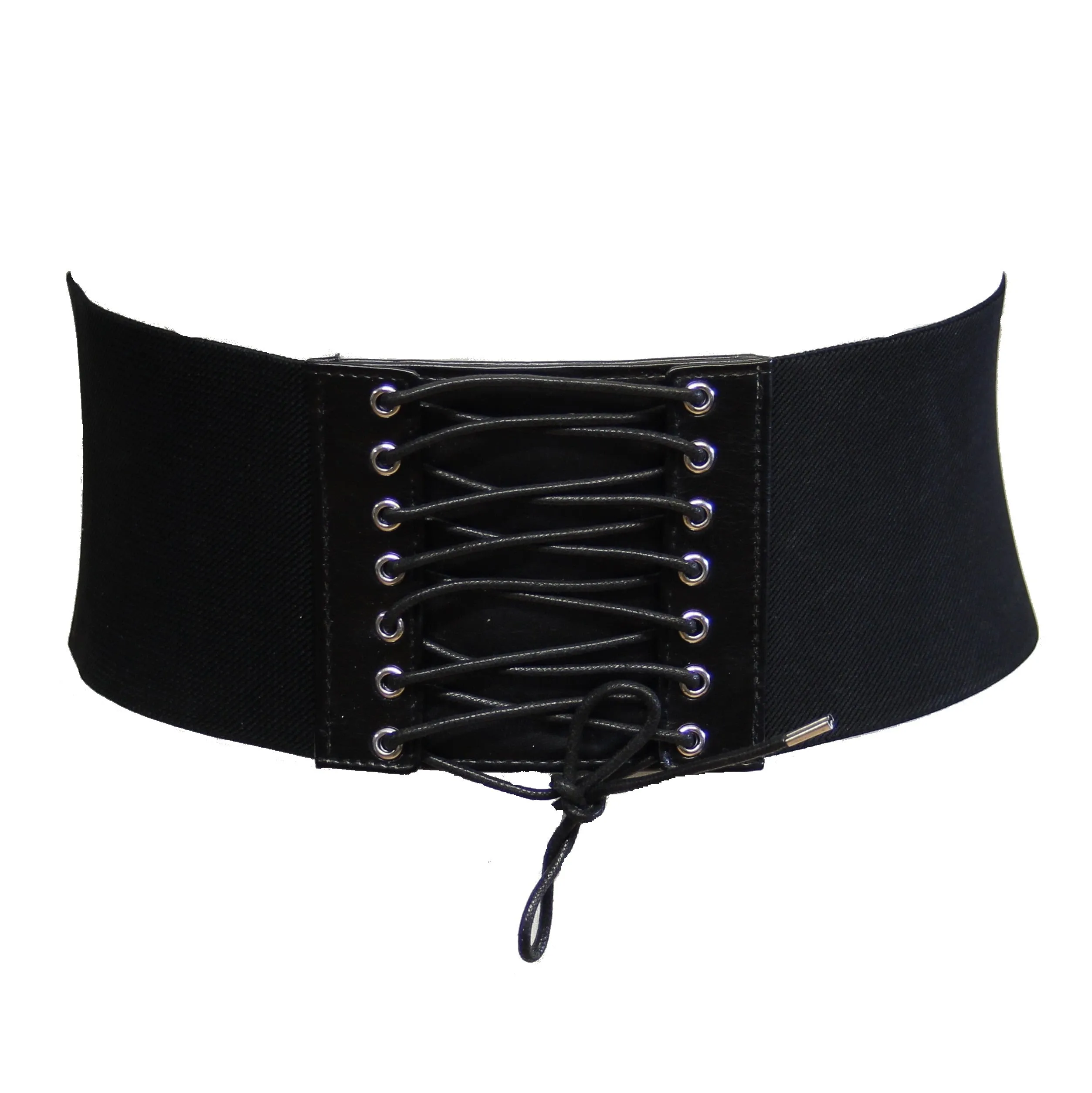 9.7cm Black Elasticated Waist Lace Up Corset Belt with Press Button Closure