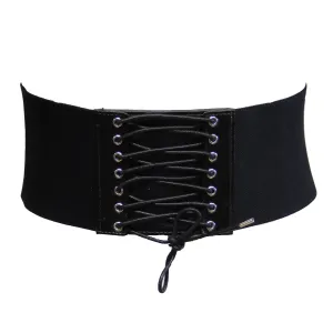 9.7cm Black Elasticated Waist Lace Up Corset Belt with Press Button Closure